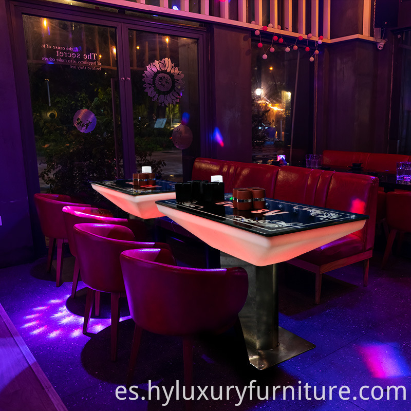 Juegos de muebles led recargables de plástico comercial taburete de bar divertido mesa de centro led mesa de centro inteligente, mesa de centro de vidrio